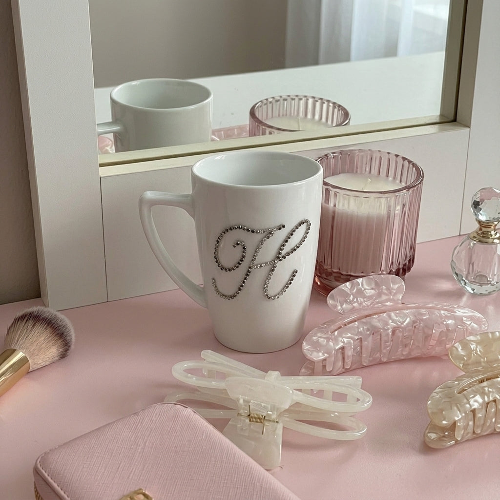 Taşlı Kişiye Özel Harfli Porselen Kupa | Blingdoll