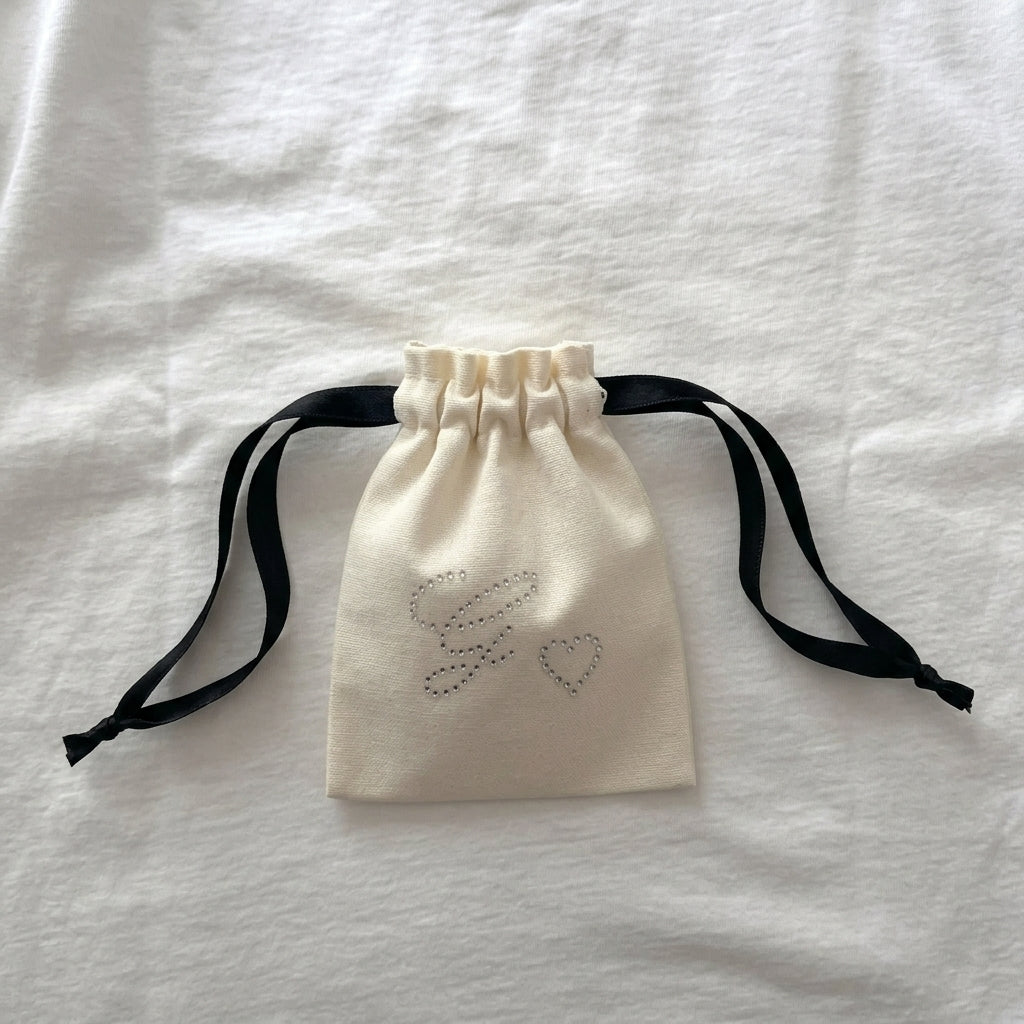 Kişiye Özel Harf ve Kalp Detaylı Ham Bez Kese | Blingdoll
